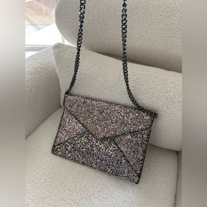 Rebecca Minkoff Silver Multi Glitter Leo Clutch